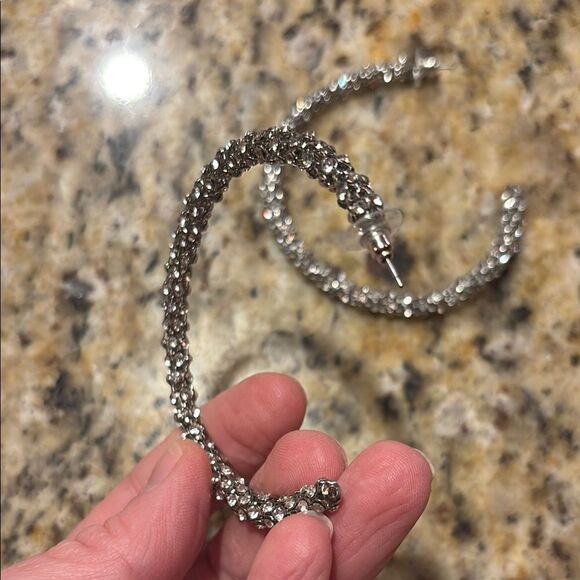 Elegant Silver Hoop Sparkle ✨ Large Hoop Earrings - Picture 3 of 8